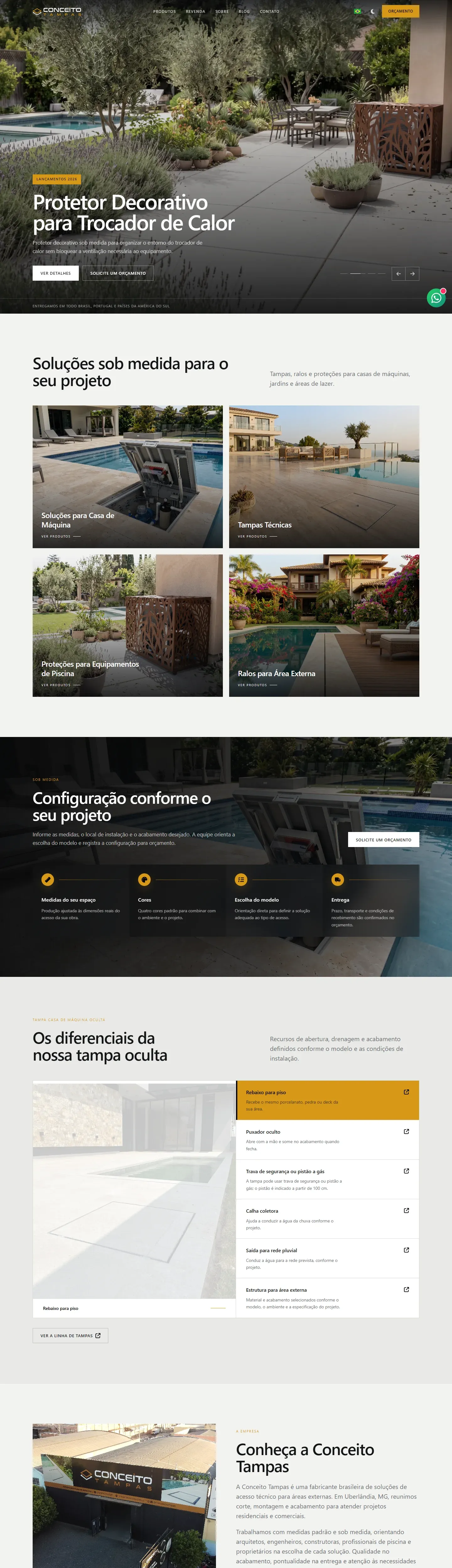 Captura real do site Conceito Tampas no computador