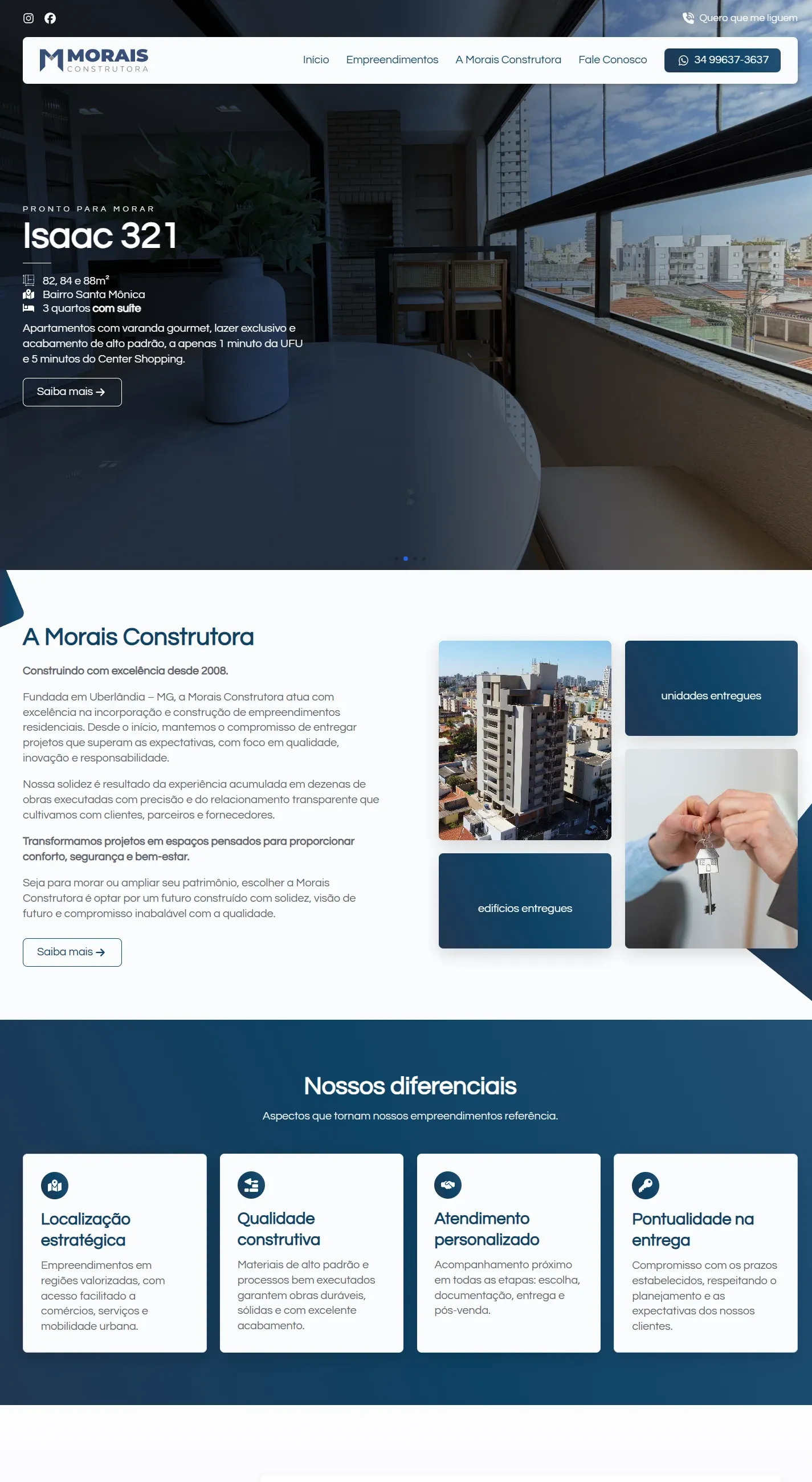 Captura real do site Morais Construtora no computador