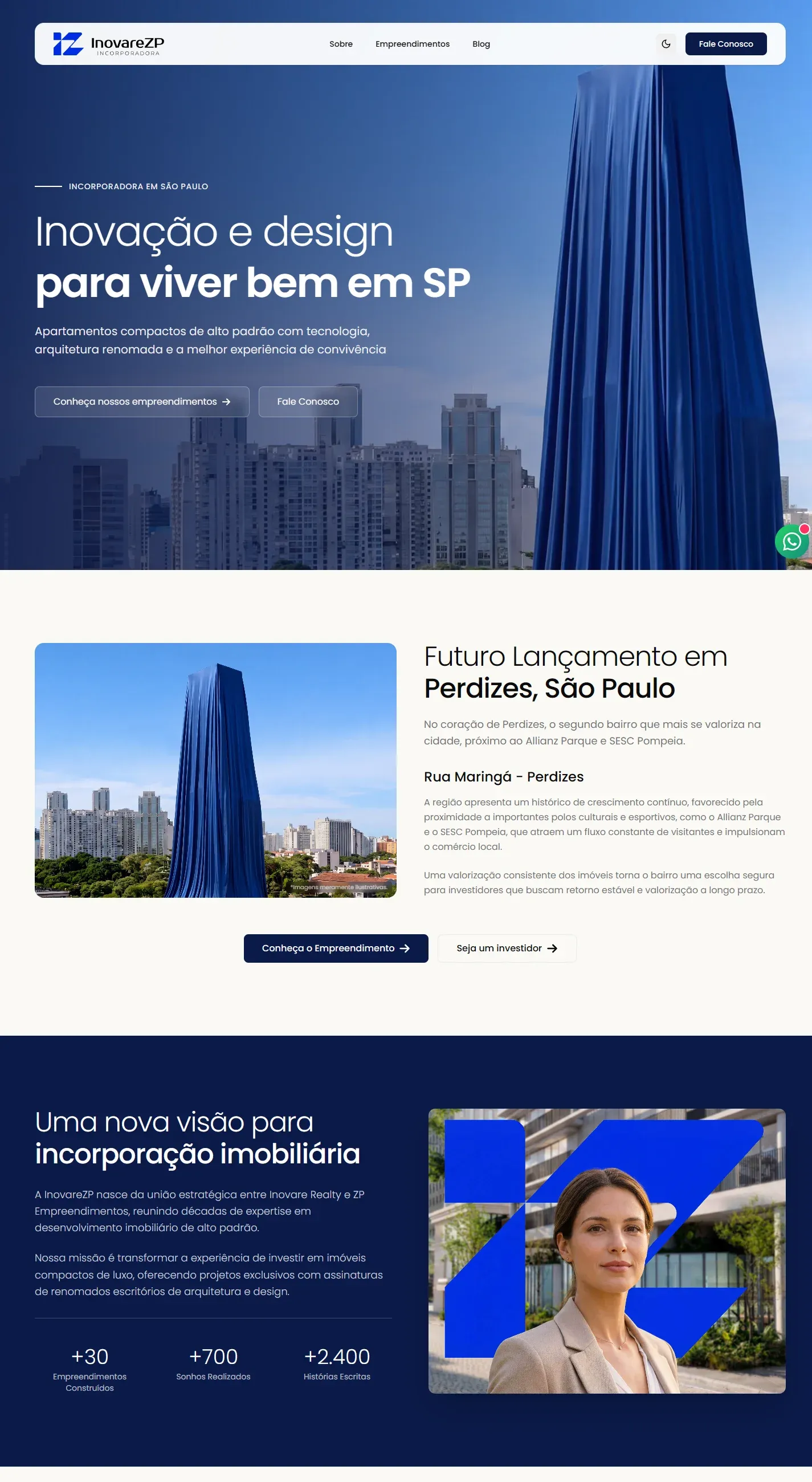 Captura real do site Inovare ZP no computador