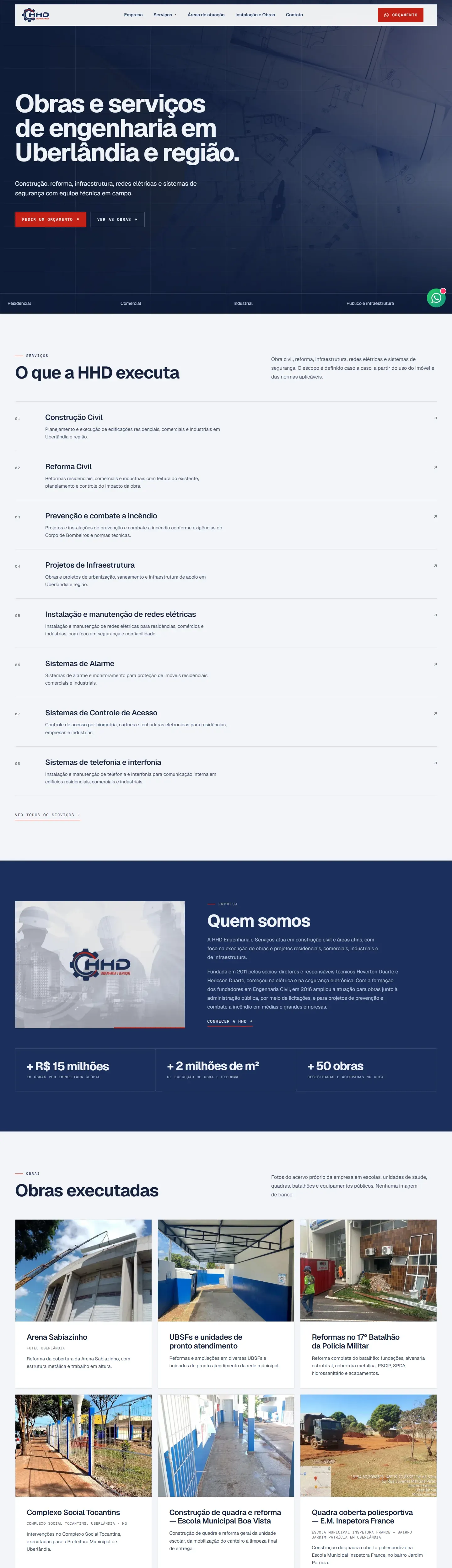 Captura real do site HHD Engenharia no computador