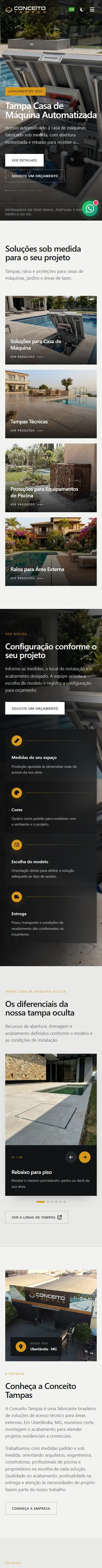 Captura real da versão móvel do site Conceito Tampas