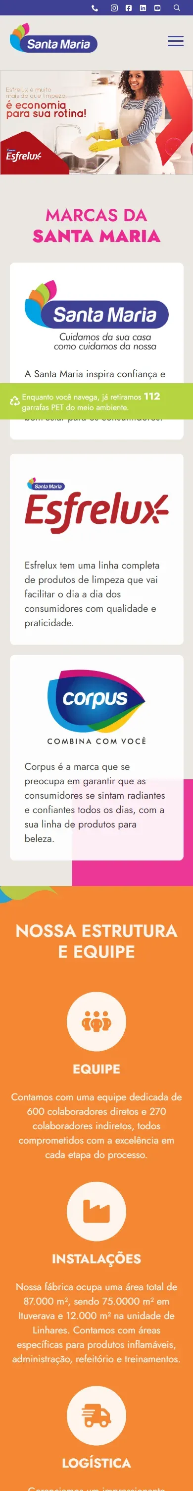 Captura real da versão móvel do site Santa Maria